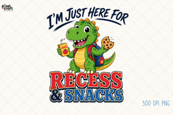 Cute Recess and Snacks Dino Shirt PNG