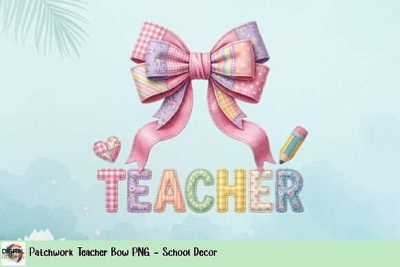 Patchwork Teacher Bow PNG - School Decor