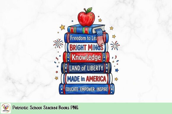 Patriotic School Stacked Books PNG