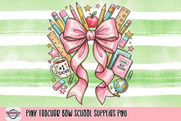 Pink Teacher Bow School Supplies PNG