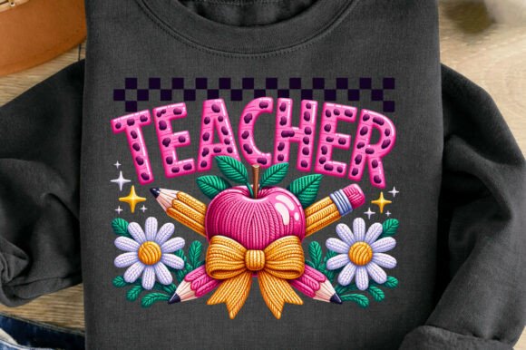 Retro Faux Yarn Checkered Teacher Png