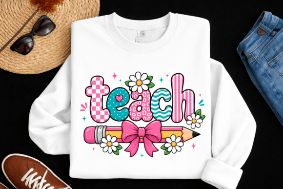 Teach PNG, Pencil Bow Daisy School Shirt Design