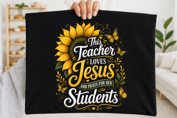 Teacher Loves Jesus Shirt PNG: Faith & Sunflowers